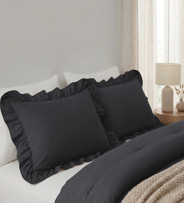 Kussenslopen Ruffles - Antraciet - 2-PACK