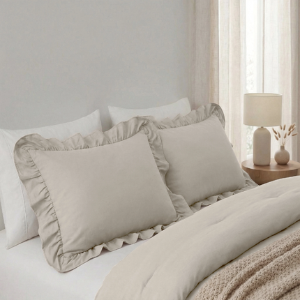 Kussenslopen Ruffles - Taupe/Grijs - 2-PACK