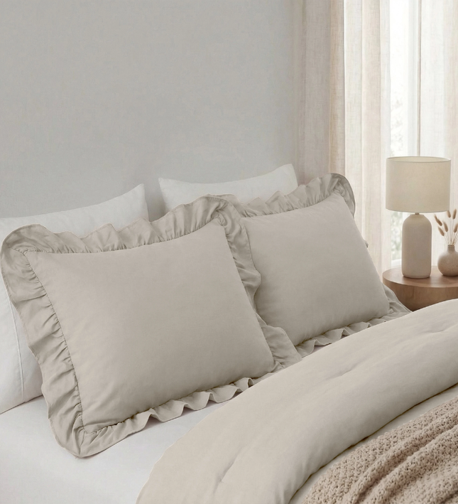 Kussenslopen Ruffles - Taupe/Grijs - 2-PACK