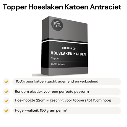 Topper Hoeslaken - Katoen - Antraciet