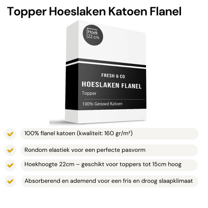 Topper Hoeslaken Katoen Flanel - Wit