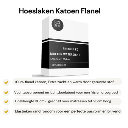 Hoeslaken Katoen Flanel - Wit