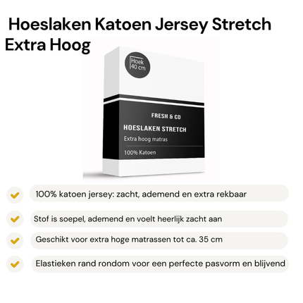 Hoeslaken - Katoen Jersey Stretch - Extra Hoog - Wit