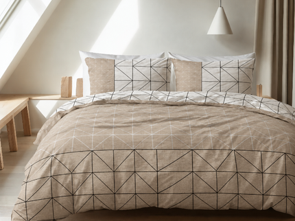 Dekbedovertrek Katoen-Flanel Geometric - Taupe