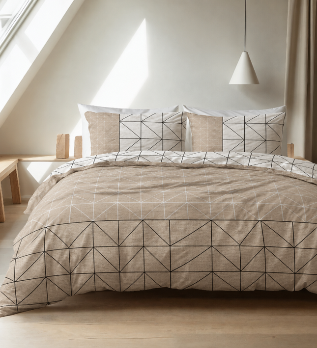 Dekbedovertrek Katoen-Flanel Geometric - Taupe