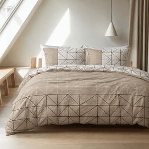 Dekbedovertrek Katoen-Flanel Geometric - Taupe