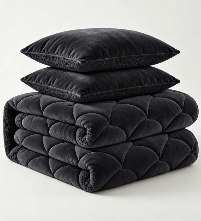 Lazy Dekbed Zonder Overtrek Teddy en Velvet - Zwart