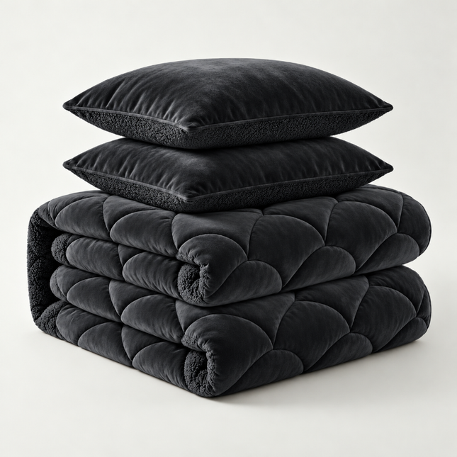 Lazy Dekbed Zonder Overtrek Teddy en Velvet - Zwart