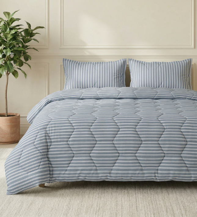 Easy Dekbed Zonder Overtrek - Double Stripe - Blauw