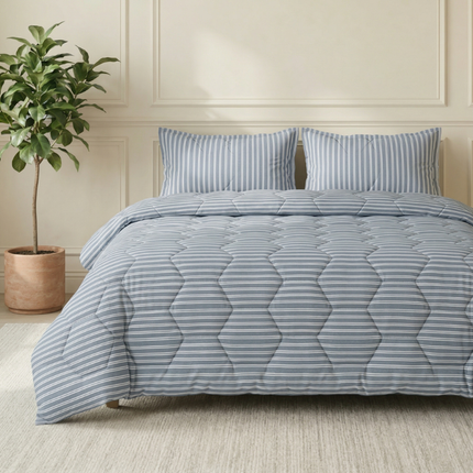 Easy Dekbed Zonder Overtrek - Double Stripe - Blauw