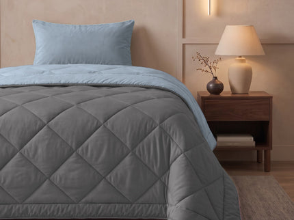 Easy Dekbed Zonder Overtrek Double Face - Antraciet/Blauw
