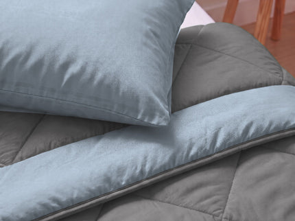 Easy Dekbed Zonder Overtrek Double Face - Antraciet/Blauw