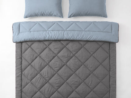 Easy Dekbed Zonder Overtrek Double Face - Antraciet/Blauw