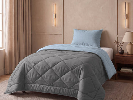 Easy Dekbed Zonder Overtrek Double Face - Antraciet/Blauw