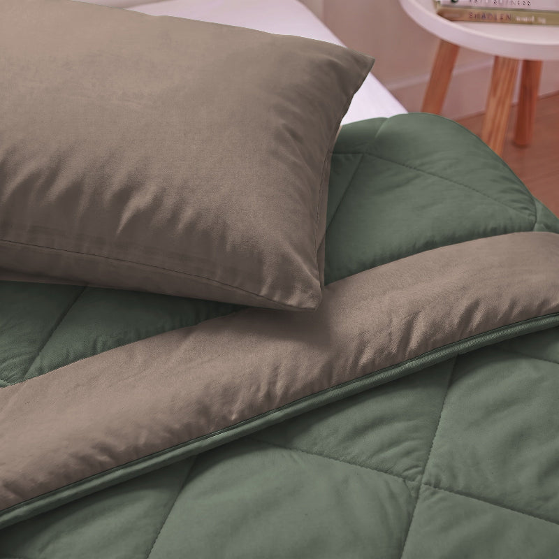 Easy Dekbed Zonder Overtrek Double Face - Groen/Taupe | Dekbed Discounter