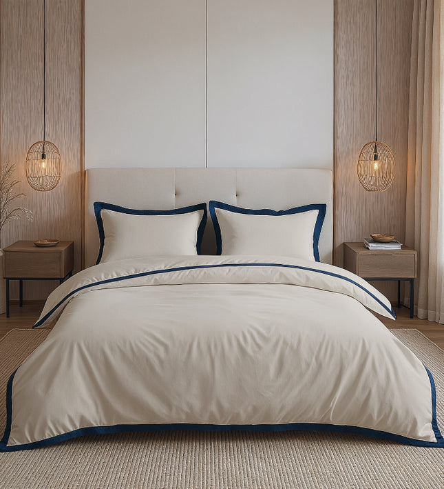 Dekbedovertrek Percale-Katoen - Hotel Emilio - Beige/Navy