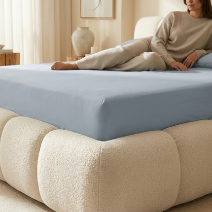 Hoeslaken Katoen - Jersey Stretch - Blauw