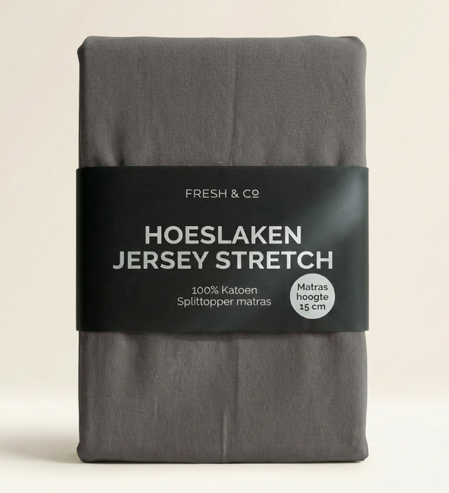 Splittopper Hoeslaken - Katoen Jersey Stretch - Antraciet