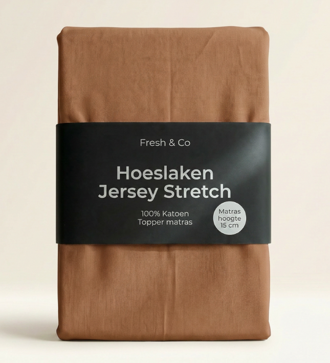 Topper Hoeslaken - Katoen Jersey Stretch - Cognac