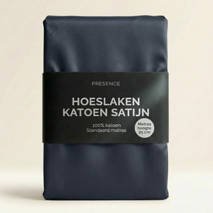 Hoeslaken Katoen Satijn Uni - Navy