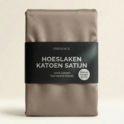 Hoeslaken Katoen Satijn Uni - Taupe