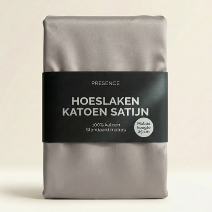 Hoeslaken Katoen Satijn Uni - Grijs