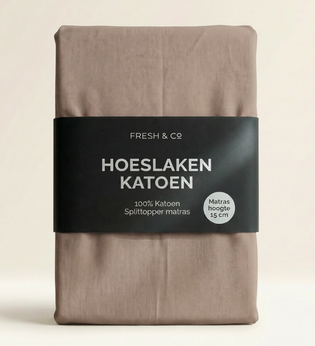 Splittopper Hoeslaken - Katoen - Taupe