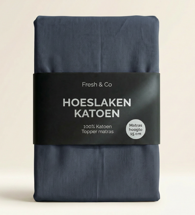 Topper Hoeslaken - Katoen - Navy