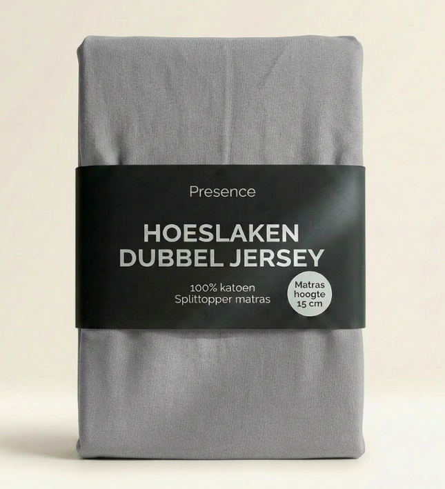 Splittopper Hoeslaken - Katoen Dubbel Jersey - Lichtgrijs