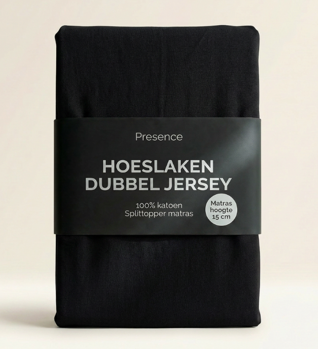 Splittopper Hoeslaken - Katoen Dubbel Jersey - Zwart