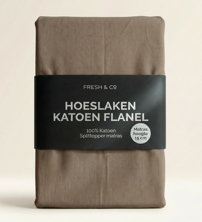 Splittopper Hoeslaken - Katoen Flanel - Taupe