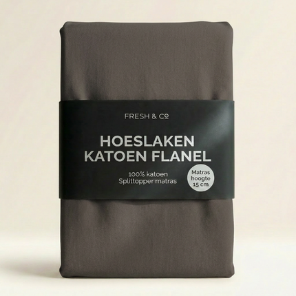 Splittopper Hoeslaken Katoen Flanel - Antraciet