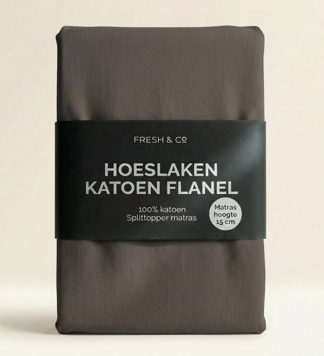 Splittopper Hoeslaken Katoen Flanel - Antraciet