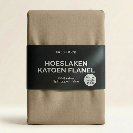 Splittopper Hoeslaken Katoen Flanel - Truffel