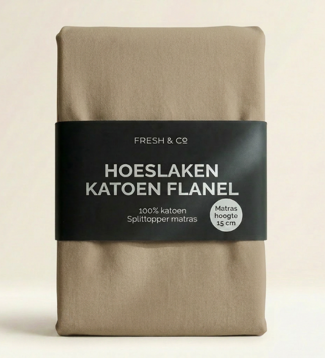 Splittopper Hoeslaken Katoen Flanel - Truffel