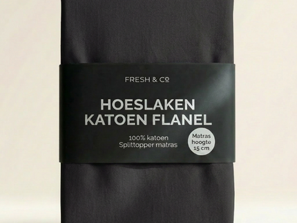 Splittopper Hoeslaken Katoen Flanel - Zwart