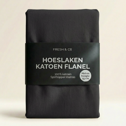Splittopper Hoeslaken Katoen Flanel - Zwart