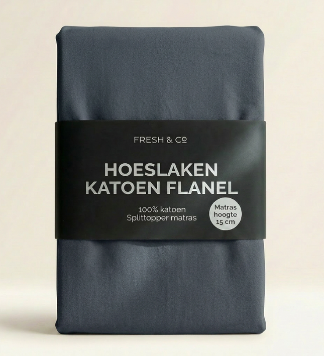 Splittopper Hoeslaken Katoen Flanel - Navy