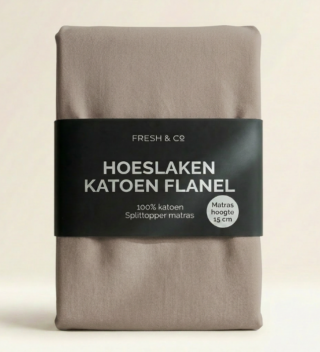 Splittopper Hoeslaken Katoen Flanel - Taupe