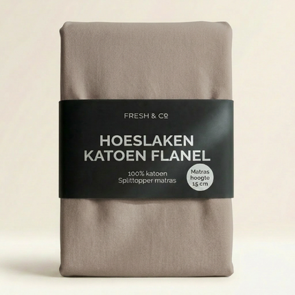 Splittopper Hoeslaken Katoen Flanel - Taupe