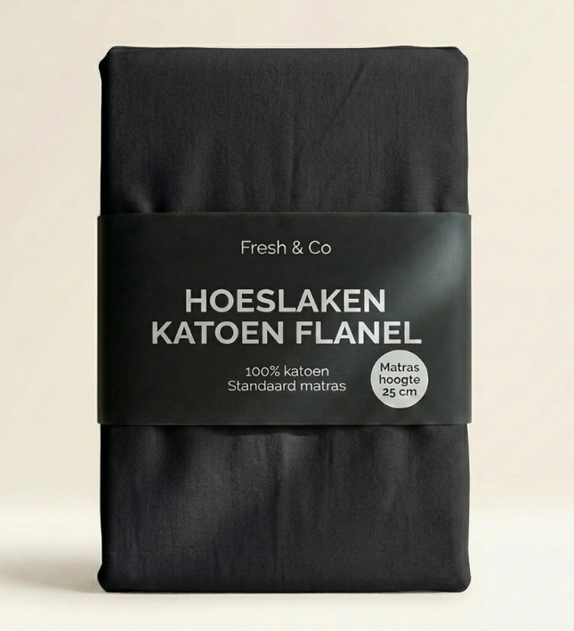 Hoeslaken Katoen Flanel - Zwart