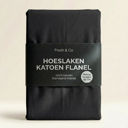 Hoeslaken Katoen Flanel - Zwart