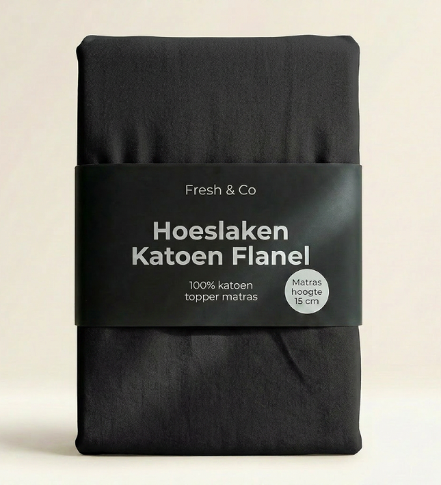 Topper Hoeslaken - Katoen Flanel - Zwart