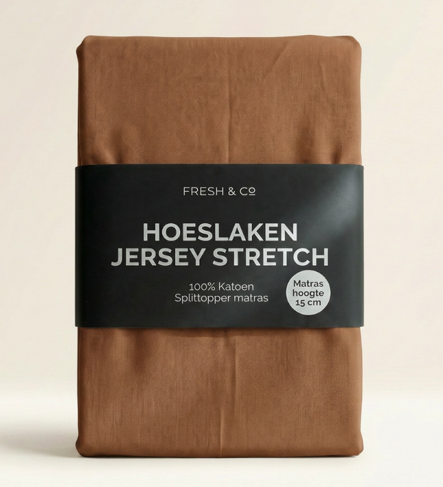Splittopper Hoeslaken - Katoen Jersey Stretch - Cognac