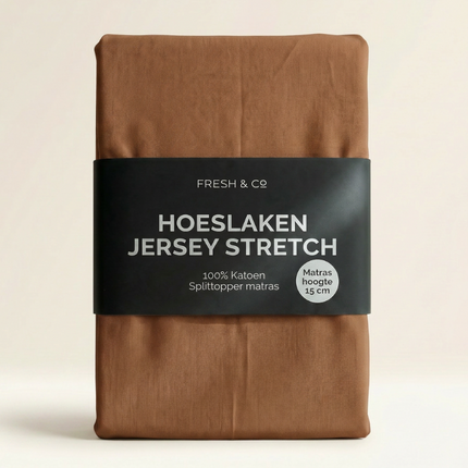 Splittopper Hoeslaken - Katoen Jersey Stretch - Cognac