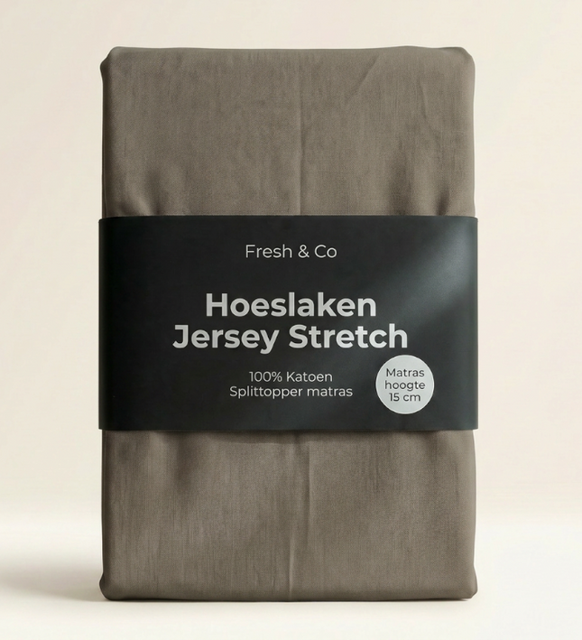 Splittopper Hoeslaken - Katoen Jersey Stretch - Truffel
