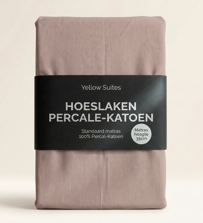 Hoeslaken percale katoen oud roze