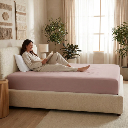 Hoeslaken percale katoen oud roze