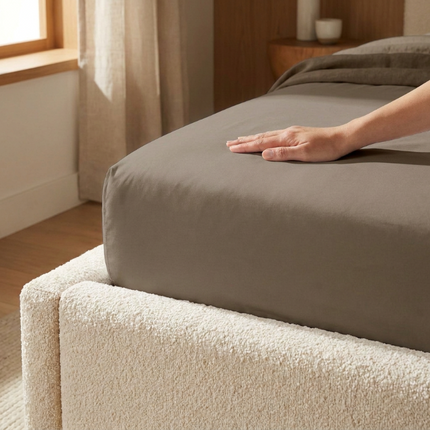 Hoeslaken percale katoen zand