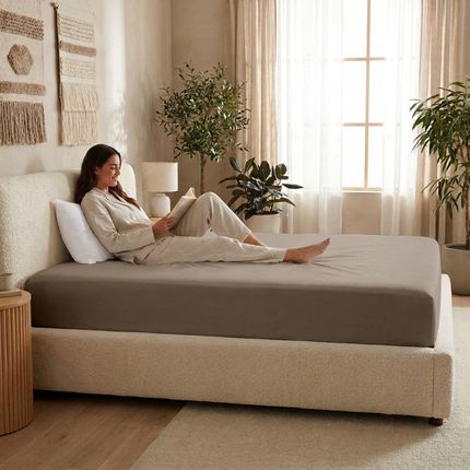 Hoeslaken percale katoen zand